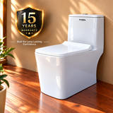 Novera Global One Piece Western Toilet | 6D Jet Flushing System, 3L/6L Dual Flush, S-Trap Floor Mount Ceramic WC with Soft-Close Quick-Release Seat | 15-Year Warranty | Glossy White Finish