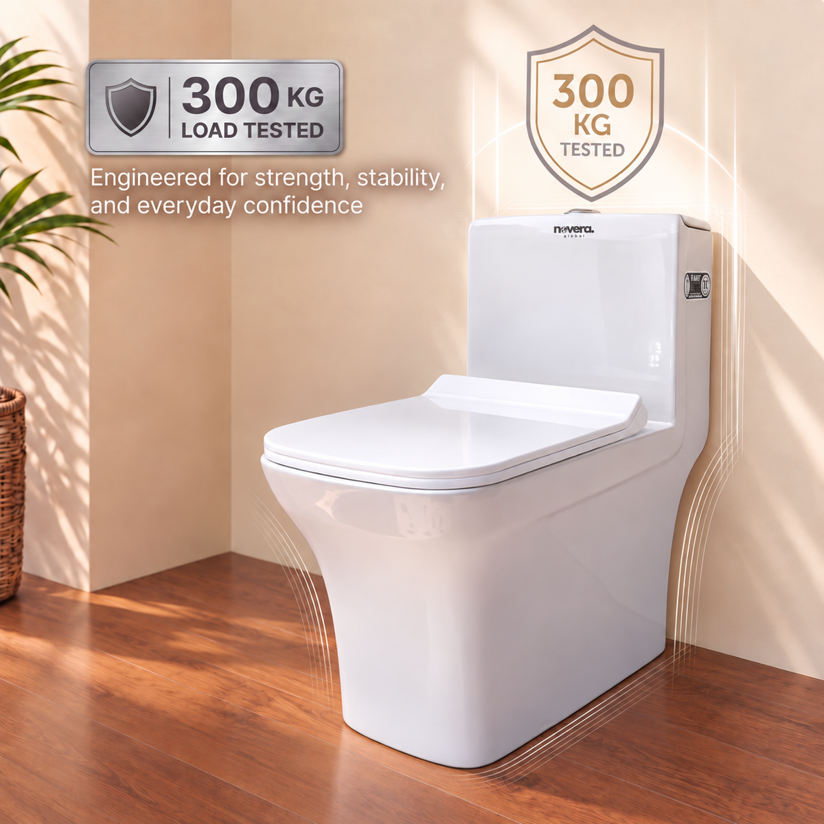 Novera Global One Piece Western Toilet | Floor Mounted Ceramic Commode with 3L/6L Dual Flush | 15-Years Warranty | Soft Close Quick Release Seat | Glossy White Finish | 655 x 360 x 720 mm