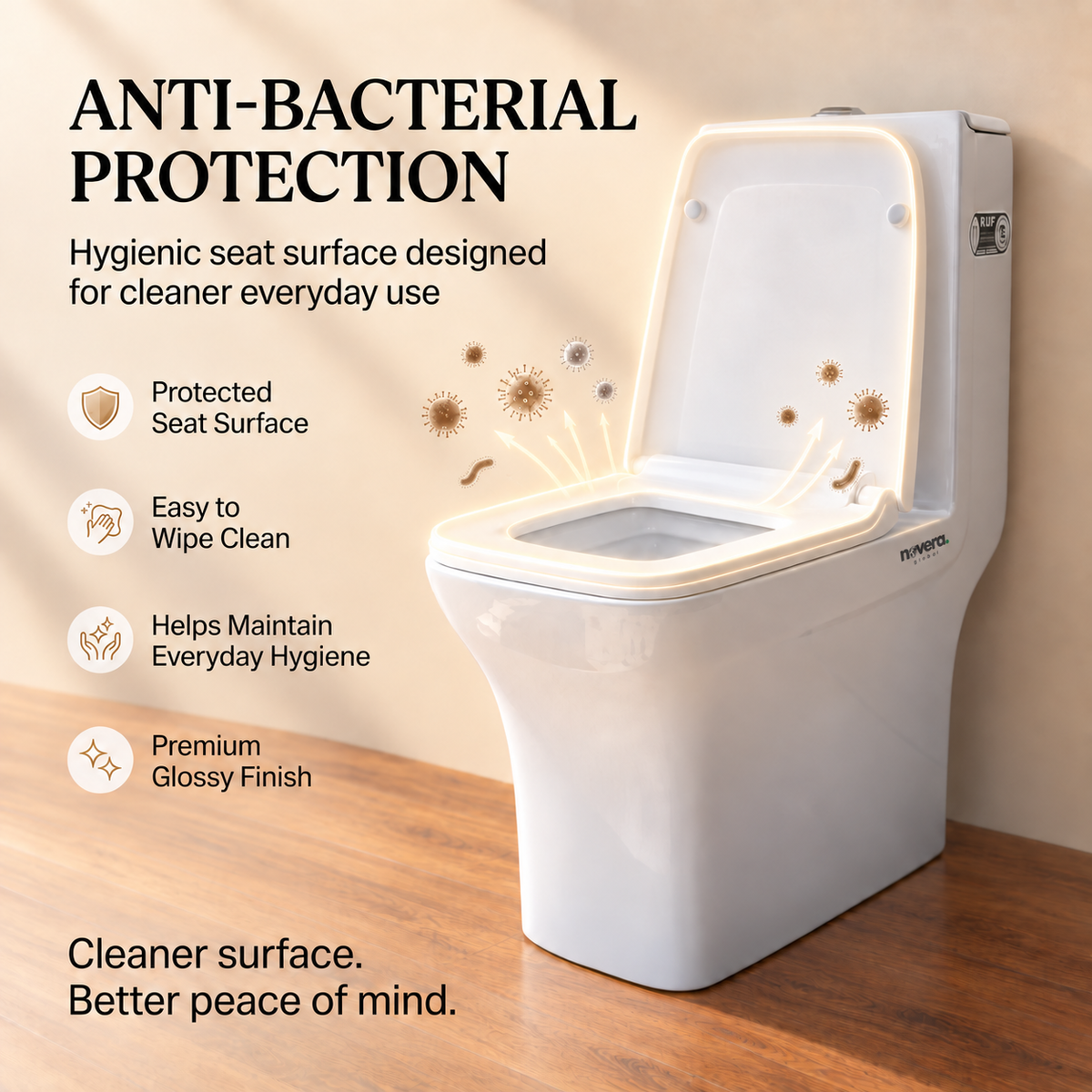 Novera Global One Piece Western Toilet | Floor Mounted Ceramic Commode with 3L/6L Dual Flush | 15-Years Warranty | Soft Close Quick Release Seat | Glossy White Finish | 655 x 360 x 720 mm