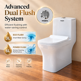 Novera Global One Piece Western Toilet | Floor Mounted Ceramic Commode with 3L/6L Dual Flush | 15-Years Warranty | Soft Close Quick Release Seat | Glossy White Finish | 655 x 360 x 720 mm