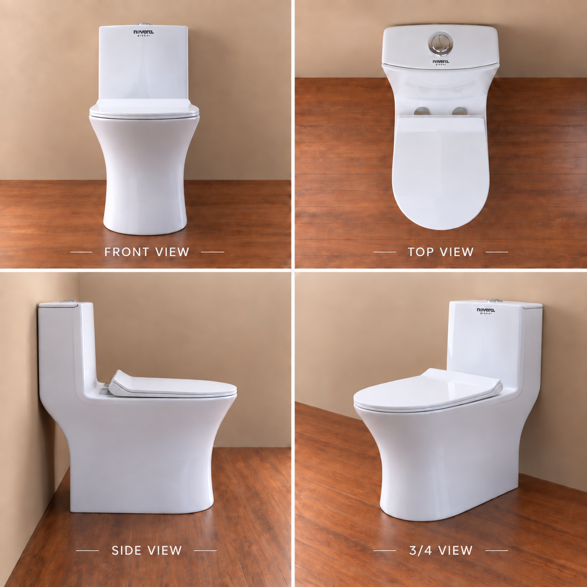 Novera Global One Piece Western Toilet | Floor Mounted Ceramic WC | 15 Year Warranty | S-Trap Compatible, 3/6L Dual Flush, Soft Close Quick Release Seat, Glossy White Finish Commode