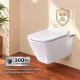 Novera Global Regal Ceramic Wall Hung Toilet | Rimless Washdown Flushing | 15-Year Warranty | P-Trap Compatible, Soft Close Seat Cover, 300 KG Load Tested, White Western Commode