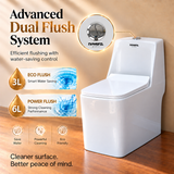 Novera Global One Piece Western Toilet | 6D Flushing System, S-Trap Floor Mount Ceramic  WC, 3L/6L Dual Flush | 15 Year Warranty | Soft Close Quick-Release Seat | Glossy White Finish Commode
