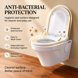 Novera Global Strata Wall Hung Toilet | Rimless Washdown Flushing | 15-Year Warranty | P-Trap Compatible Ceramic Wall Mounted Western Commode with Soft-Close Seat Cover, 300 KG Load Tested