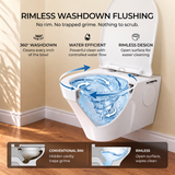 Novera Global Strata Wall Hung Toilet | Rimless Washdown Flushing | 15-Year Warranty | P-Trap Compatible Ceramic Wall Mounted Western Commode with Soft-Close Seat Cover, 300 KG Load Tested