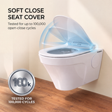 Novera Global Strata Wall Hung Toilet | Rimless Washdown Flushing | 15-Year Warranty | P-Trap Compatible Ceramic Wall Mounted Western Commode with Soft-Close Seat Cover, 300 KG Load Tested
