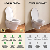 Novera Global Strata Wall Hung Toilet | Rimless Washdown Flushing | 15-Year Warranty | P-Trap Compatible Ceramic Wall Mounted Western Commode with Soft-Close Seat Cover, 300 KG Load Tested