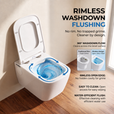 Novera Global Regal Ceramic Wall Hung Toilet | Rimless Washdown Flushing | 15-Year Warranty | P-Trap Compatible, Soft Close Seat Cover, 300 KG Load Tested, White Western Commode