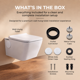 Novera Global Regal Ceramic Wall Hung Toilet | Rimless Washdown Flushing | 15-Year Warranty | P-Trap Compatible, Soft Close Seat Cover, 300 KG Load Tested, White Western Commode