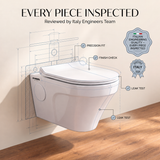 Novera Global Strata Wall Hung Toilet | Rimless Washdown Flushing | 15-Year Warranty | P-Trap Compatible Ceramic Wall Mounted Western Commode with Soft-Close Seat Cover, 300 KG Load Tested