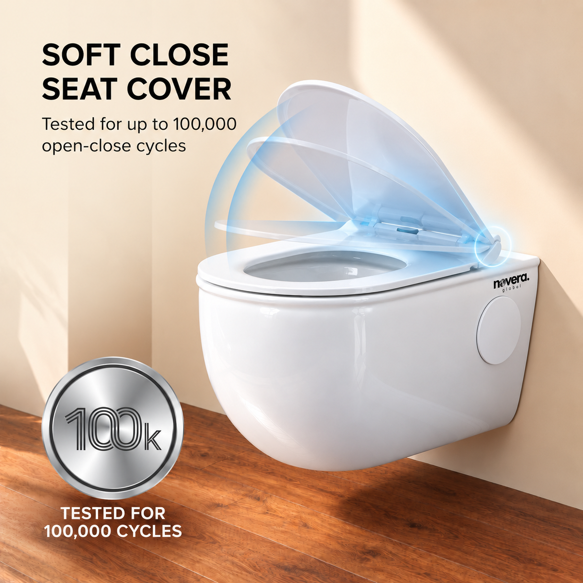 Novera Global Ceramic Wall Hung Western Toilet | 15-Year Warranty | Imported Ceramic 6D Jet Flushing System, P-Trap Compatible, Soft-Close Seat, Glossy White Finish Commode | 300 KG Load Tested