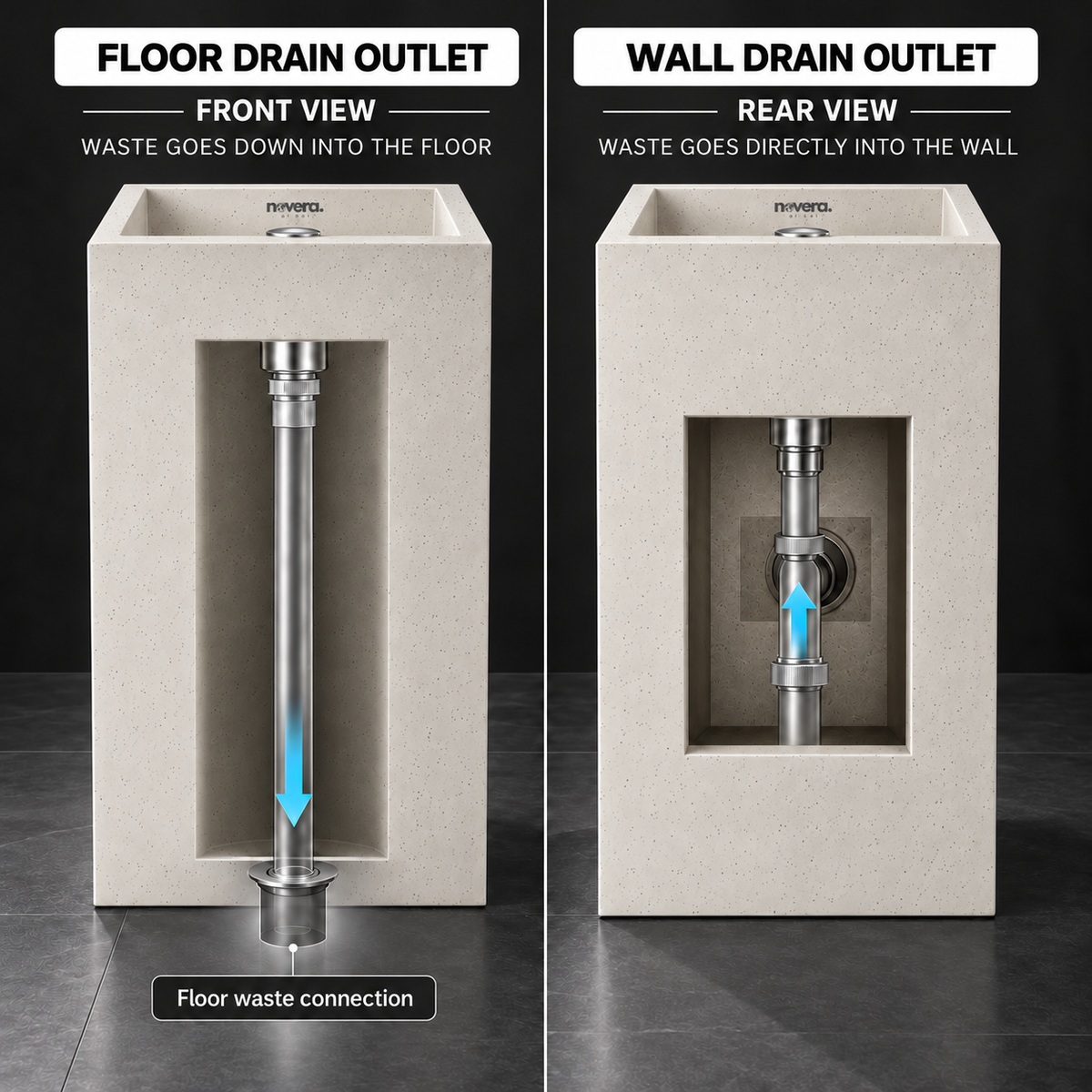 Novera Global Linen Floor Standing Pedestal Wash Basin | 15-Years Warranty | 15 mm Ceramic Slab Matte Finish Speckled off White | Flexible Floor or Wall Drain | Scratch, UV & Water Resistant bathroom Sink | Pop-up Drain Included