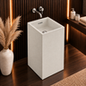 Novera Global Linen Floor Standing Pedestal Wash Basin | 15-Years Warranty | 15 mm Ceramic Slab Matte Finish Speckled off White | Flexible Floor or Wall Drain | Scratch, UV & Water Resistant bathroom Sink | Pop-up Drain Included