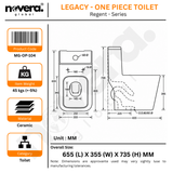 Novera Global One Piece Western Toilet | 6D Jet Flushing System, 3L/6L Dual Flush, S-Trap Floor Mount Ceramic WC with Soft-Close Quick-Release Seat | 15-Year Warranty | Glossy White Finish