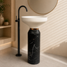 Novera Global Atlas Freestanding Pedestal Wash Basin | 10 Year Warranty | Artificial Stone Floor Standing Bathroom Sink | Matte White & Black Marble Look Pedestal Basin | Drain Included, 460 x 460 x 880 mm