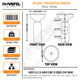 Novera Global Atlas Freestanding Pedestal Wash Basin | 10 Year Warranty | Artificial Stone Floor Standing Bathroom Sink | Matte White & Black Marble Look Pedestal Basin | Drain Included, 460 x 460 x 880 mm