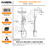Novera Global Smart Shower Panel Set, Triflow Functions-Overhead Rain Shower + Hand Shower + Waterfall Tub Spout | 5-Year Warranty | Mixer with Hot & Cold Dual Knob, Adjustable Height Shower System, Wall Mounted Shower (Brushed Gunmetal)