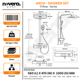 Novera Global Arch Rain Shower Set for Bathroom – 3-in-1 Brass Shower System with Large Oval Overhead Rain Shower, Multi-Mode Hand Shower, Waterfall Spout & Storage Shelf | Push-Button, Wall-Mounted (Gunmetal Grey)