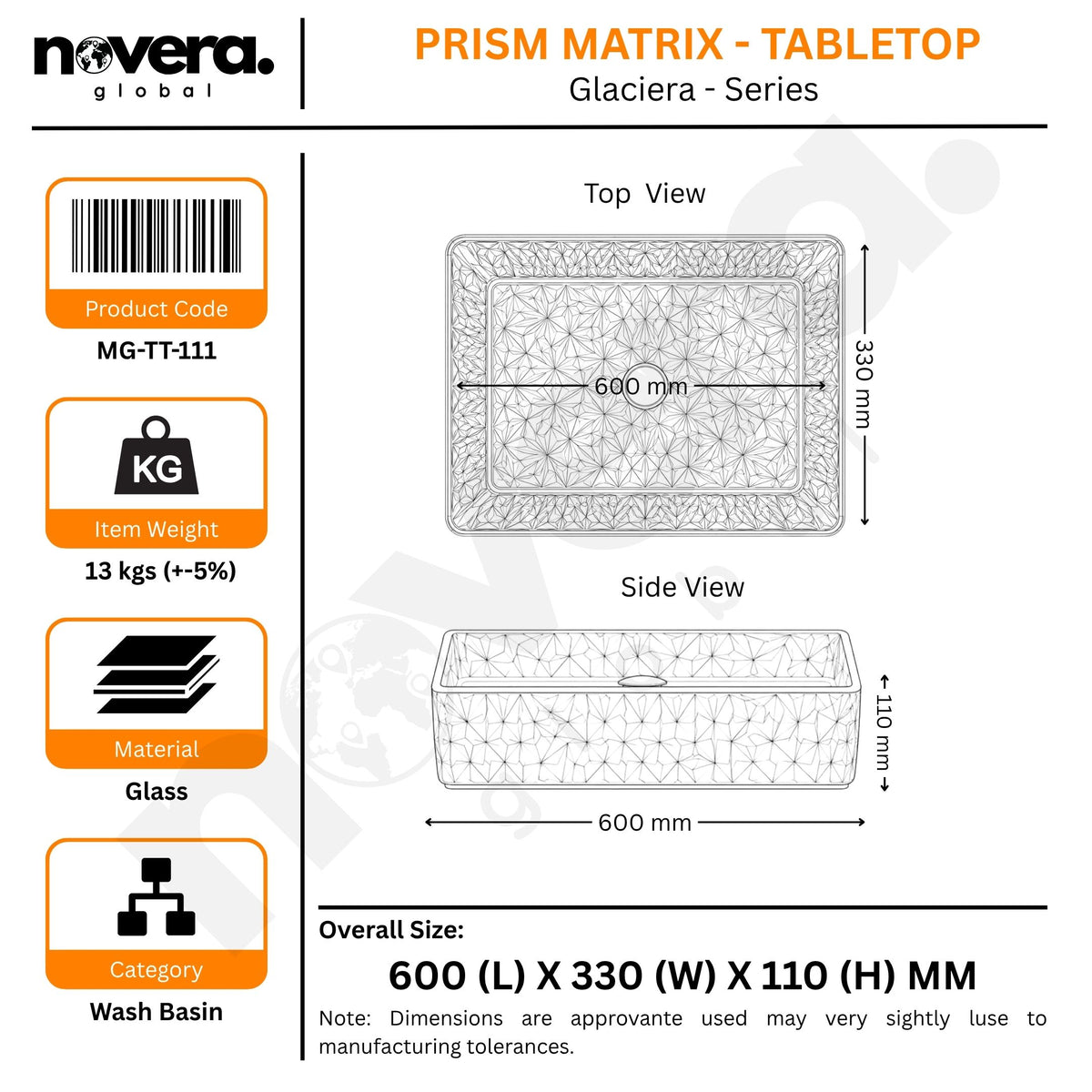 Diamond Cut Glass Table Top Counter Basin – Novera Global